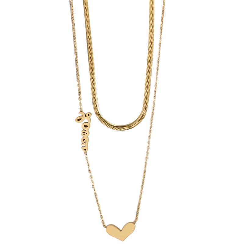 

14K Gold Plated Fadeless collarbone chain Love double necklace for women