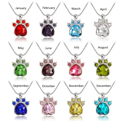 

Crystal Rhinestone Dog Claw Necklace Paw Birth Stone Pendant Women Animals Pet Lover Necklaces Jewelry, Picture