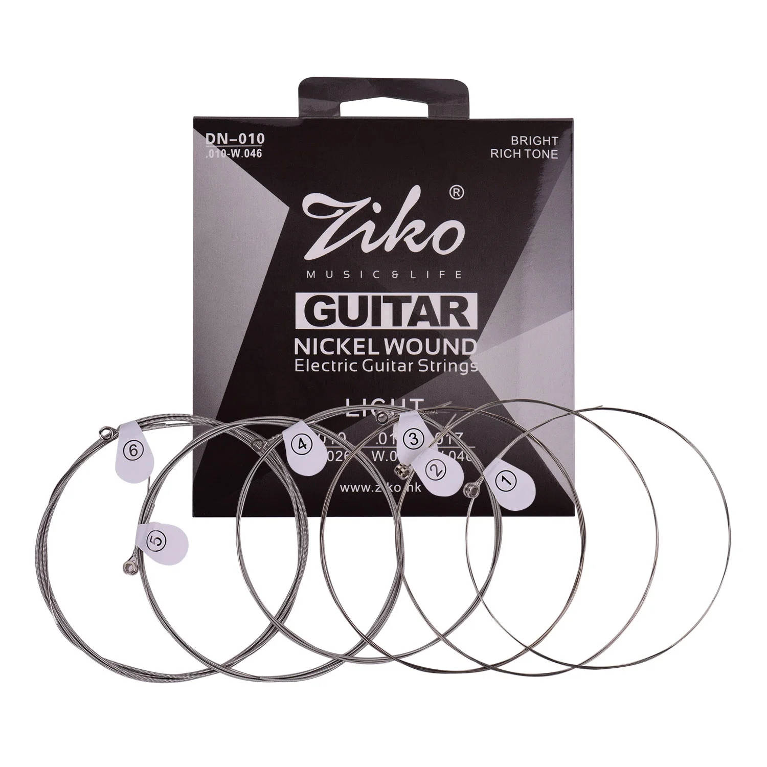 

ZIKO DN-010 Normal Light Guitar Strings for Electric Guitars Hexagonal Core Namo Coating Nickel Winding 6pcs Strings Set