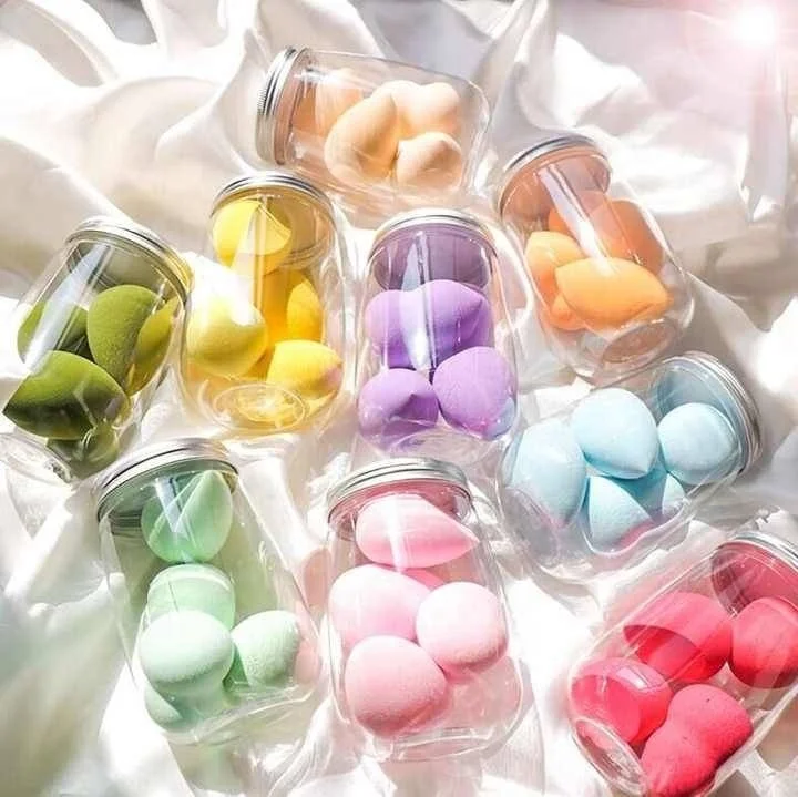 

Wholesale Luxury Different Styles Cosmetics Beauty Sponge Latex Free Mixed shapes Hold Makeup Sponge In A Jar