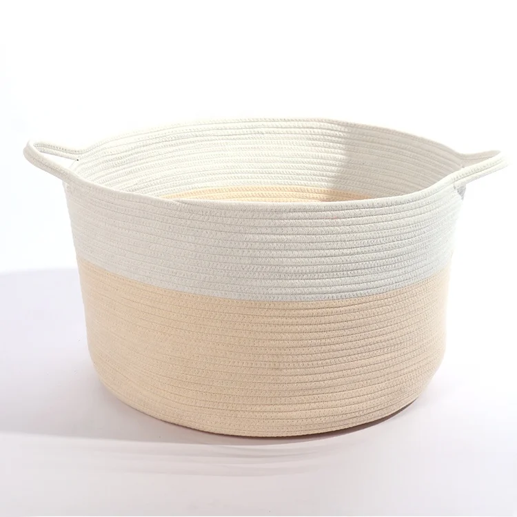 

2021 hot selling baby nursery cotton rope bins storage basket with two colors