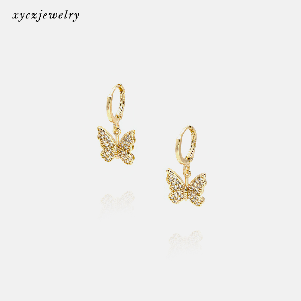 

2020 hot popular butterfly zircon fashion earrings gold plated jewelry butterfly earrings, White