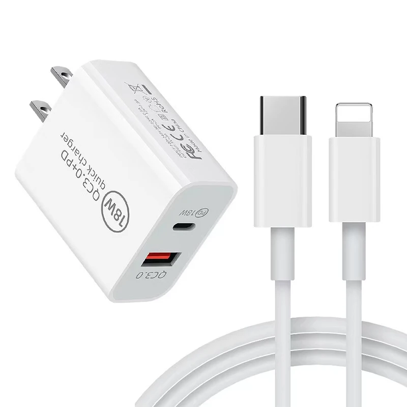 

2021 New Wholesale PD 18W Set Super Charge Dual Port USB Wall Charger Type C Fast Charging QC 3.0 USB C PD Charger Adapter, White
