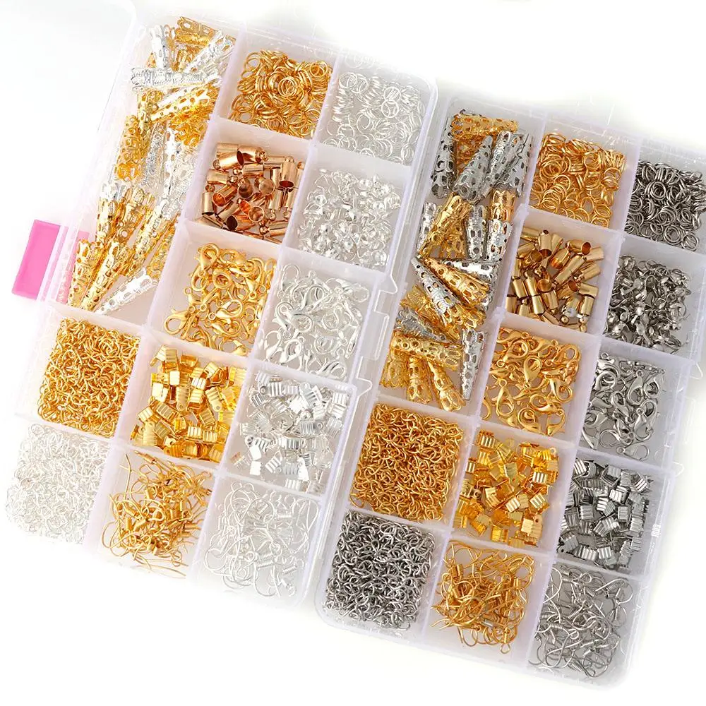 

Jewelry Making Kits Necklace Chain Earring Hooks Head Pins Jump Rings Lobster clasp DIY Jewelry Findings Set Supplies, Silver gold white k