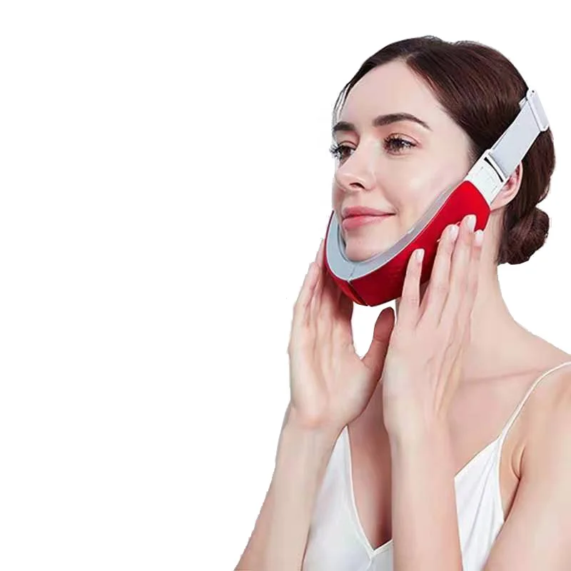 

2021 Beauty Product EMS Therapy Massager Facial Slimming V-Face Lifting Belt Photon Infrared Reduce Double Chin Neck, Silver, red