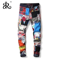

colorful slim jeans male straight non-elastic jeans hole stitching washed denim jeans men