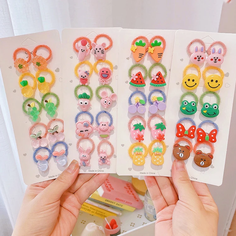 

MIO Opp Bag Packing Kids Cute Cartoon Elastic Hair Rubber sets Lovely Hair Rope Korean Style Pure Color Animal Flower