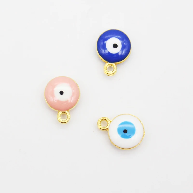 

10mm cute DIY blue pink white round eyes Islam baby charms pendant enamel double side evil enamel eye charm for baby pins