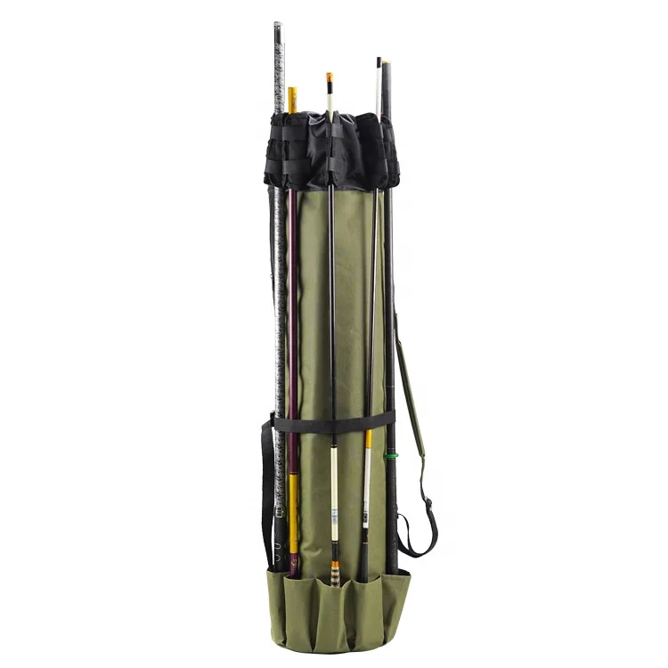 

600D Oxford Outdoor Fishing Rod Reel Case Organizer Travel Carry Case Carrier Holder Pole Tools Storage Shoulder Bag, Khaki, camo