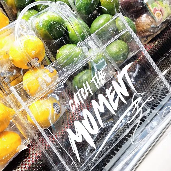 

wholesale customized clear transparent custom packaging color clear transparent pvc tote beach bag