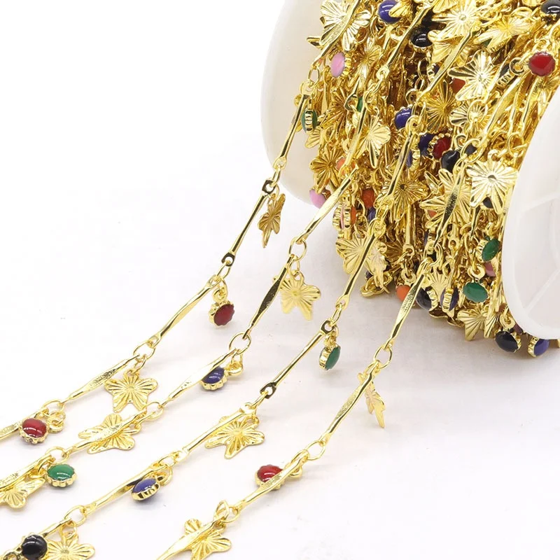 

2020 Fashion Enamel Brass Chain Handmade Butterfly Charms Jewelry, 18k gold plated