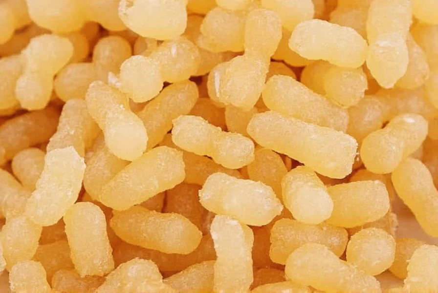Ginger candy chews packaged in resealable container next to fresh ginger root and tea cup
