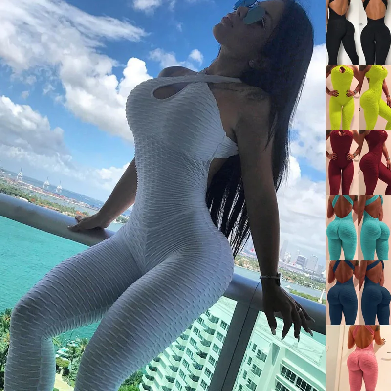 

hot sale Women Fitness Backless Jumpsuit Ladies Compression Push Up Gym Workout Yoga mujer Fitness Criss-cross gym wear, Picture shows