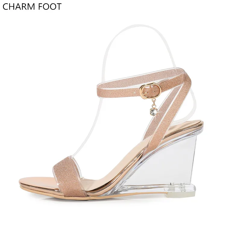 

2020 fashion lady sexy crystal rhinestones Wedges high heels sandals, Black champagne gold silver