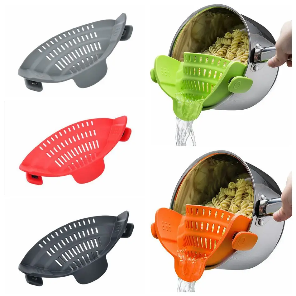 

WXL068 Adjustable Silicone Clip On Strainer Heat Resistant Pot Drain Pan Strainer Liquid Drainer Kitchen Colander Strainer, As picture