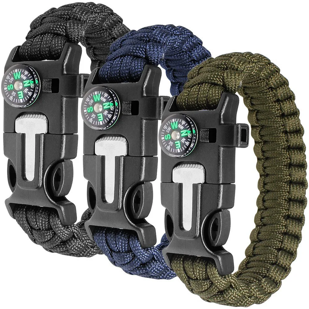 

Outdoor Camping 5 in 1 Bracelet Paracord Tactical Gear Survival Fire Starter Compass Knife 550 Paracord Bracelet