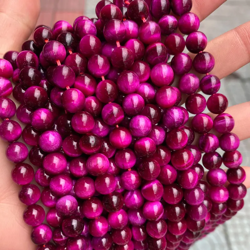 

7A Grade Natural 8mm Gemstone Beads Round Dyed Fuchsia Tiger Eye Stone Loose Beads DIY For Jewelry Making, Dyed fuchsia/rose red color
