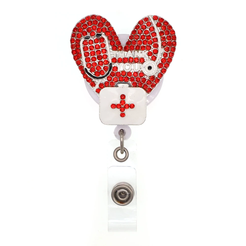 

Thanksgiving Medical Nurse Red Heart Stethoscope Retractable Badge Holder Pull Reel Thank You Nurse