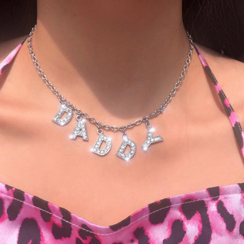 

Letter Necklace For Women Elegant Bling Crystal Pendant Chain Necklace Jewelry Daddy Angel Drop Ship