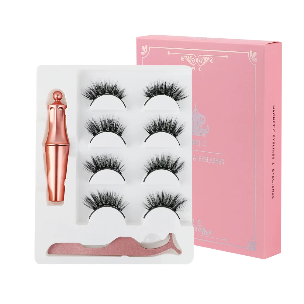 

2021 new arrival false eyelashes magnetic of 5 magnets lashes natural with eyeliner customize logo