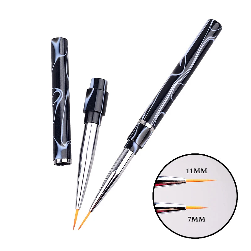 

1pcs Marbleizing Handle High Quality Nail Art Brush For UV Gel Polish Drawing Liner Painting Pen Manicure Tools 7mm/11mm, Black