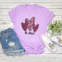 

VL-010 S-5XL plus size bulk wholesale heart print multi-color short sleeve cotton knitted t shirts ladies women valentine tops