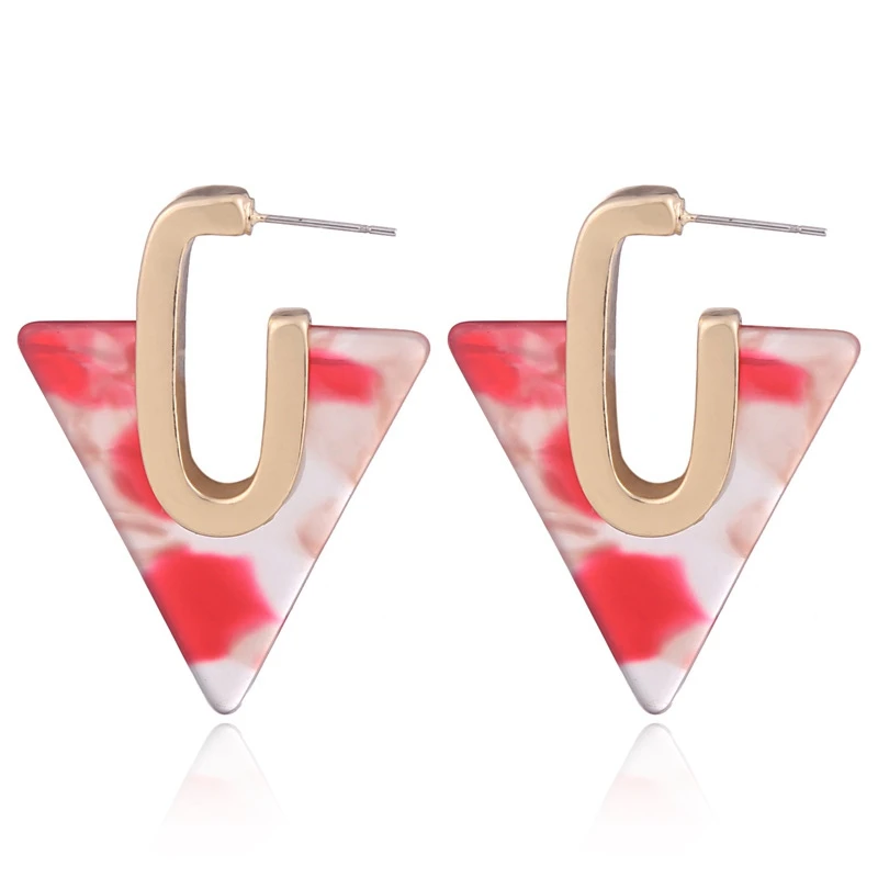 

ZHIYI Boutique Women Girls Lady Gift Mottled Resin Acetate Acrylic Triangle Shaped Geometric Stud Earrings For Party, As photo