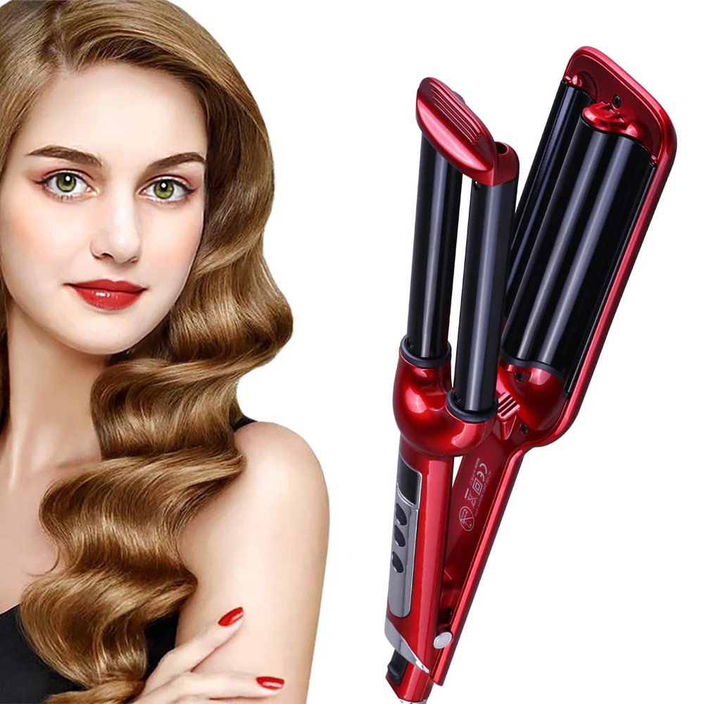 

SH8039 Adjustable Waver for Multiple Styles Ceramic Tourmaline Triple Barrels Curling Iron Wand Hair Curler 2 in 1, White, red