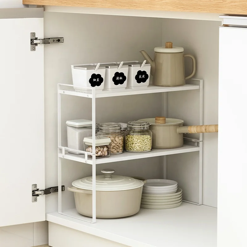 

Countertop Organizer Cupboard Stand Spice Rack 16" Cabinet Pantry Shelf Organization and Storage For Kitchen Bathroom, White / black