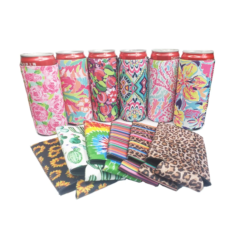

High Quality Slim Can Cooler Sleeve Glitter Blank Neoprene Beer Coolers ,Neoprene Collapsible Skinny Can Cooler holder, Customized color