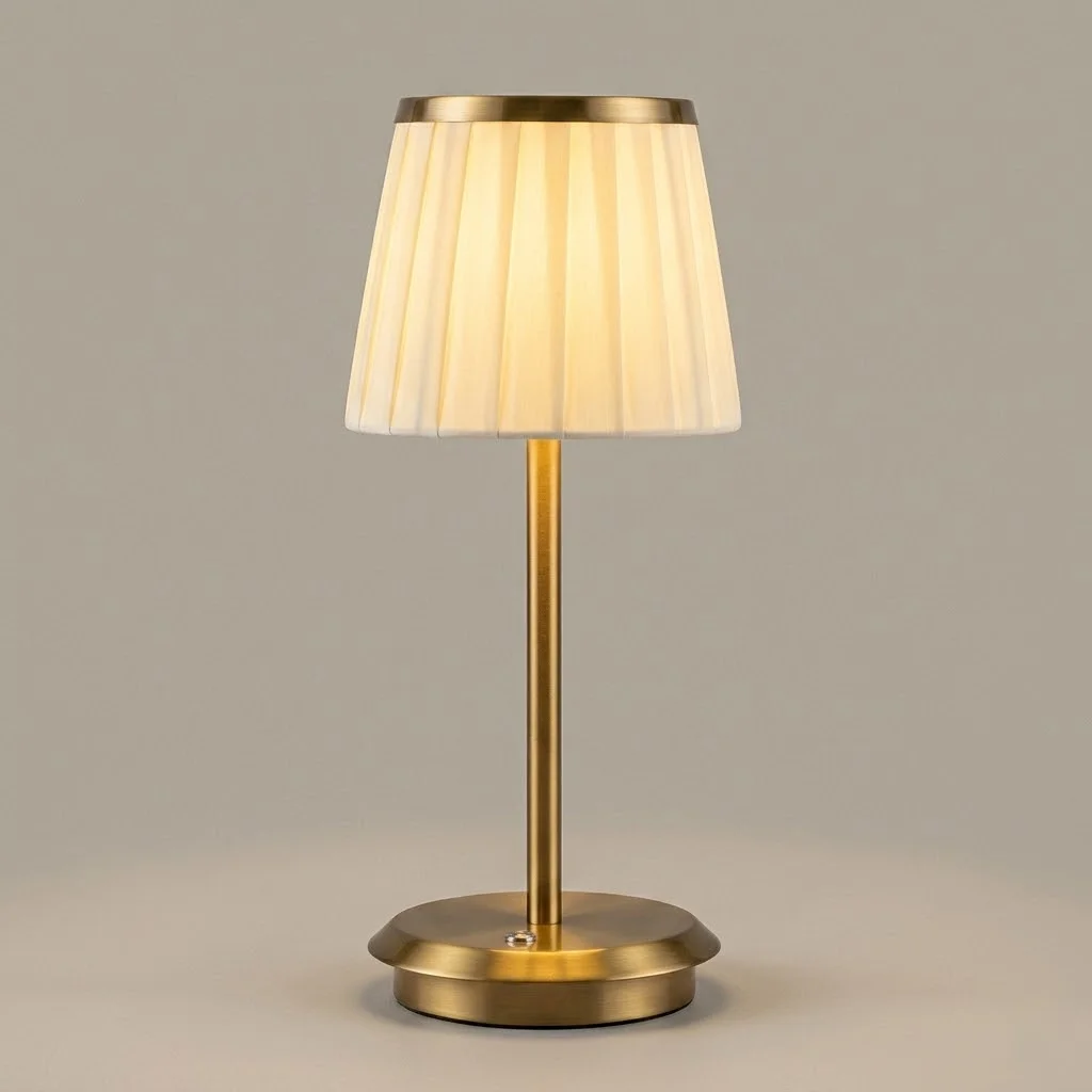 Retro ClassicTouch Luxury Restaurant Battery Powered LED Cordless Dining Rechargeable Wedding Table Lamp with Fabric Shade