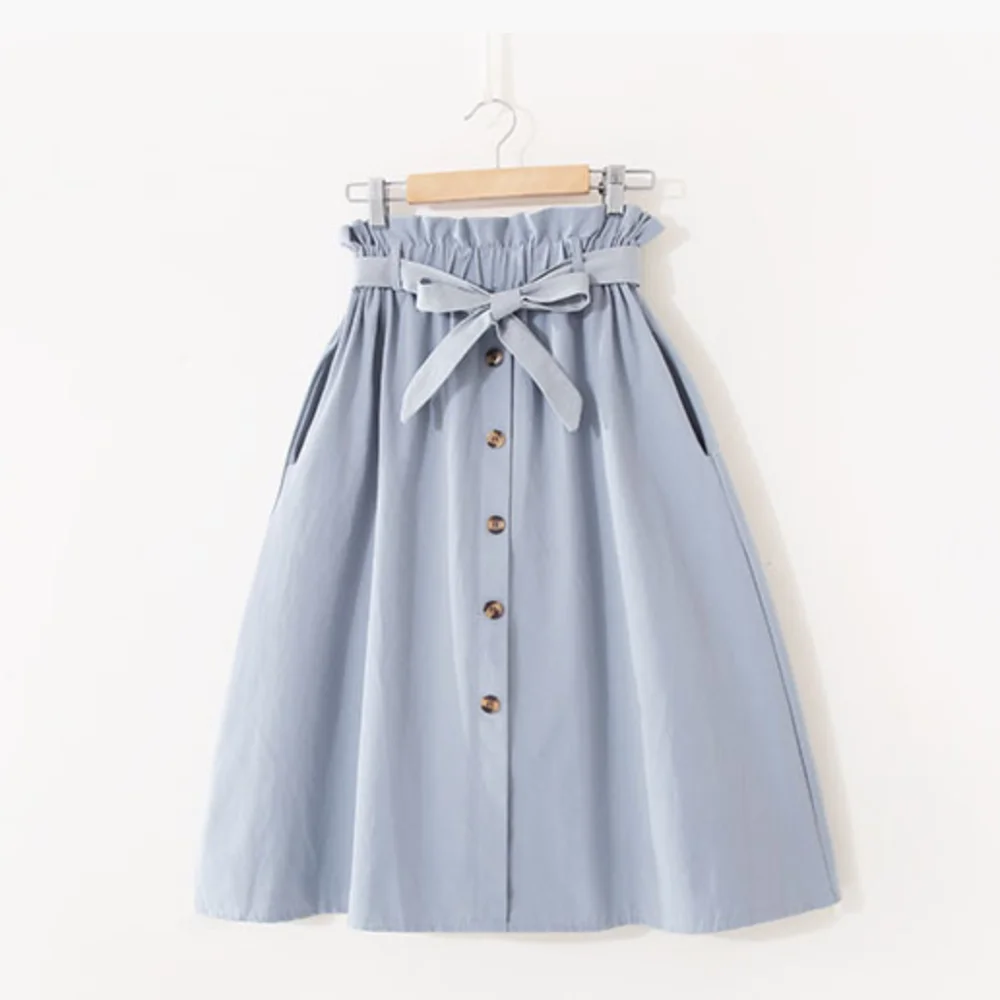 

Elegant Womens Midi Knee Length Skirt High Waist Pleated Fashion Skirt Button Skirt, White,black,beige,sky blue,coral red,army green,yellow,khaki