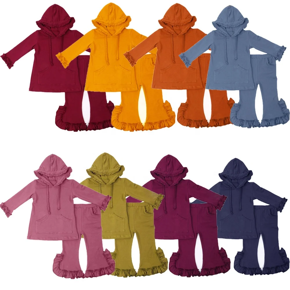 

fall winter boutique remake two pieces outfit hoodie baby girls kids children solid plain fashion girls clothing set, All colors on the color chart are available