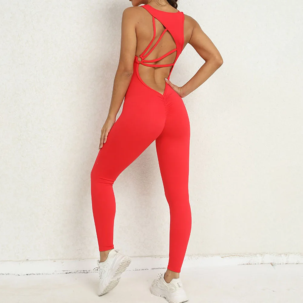 

Customized logo high impact gym hot jumpsuit One-Piece Tight training clothes Beauty Back Peach Yoga leggings for women