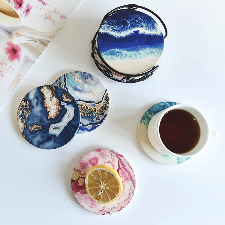 

Home Decor Custom Logo Ceramic Absorbent Coaster With Marble Pattern
