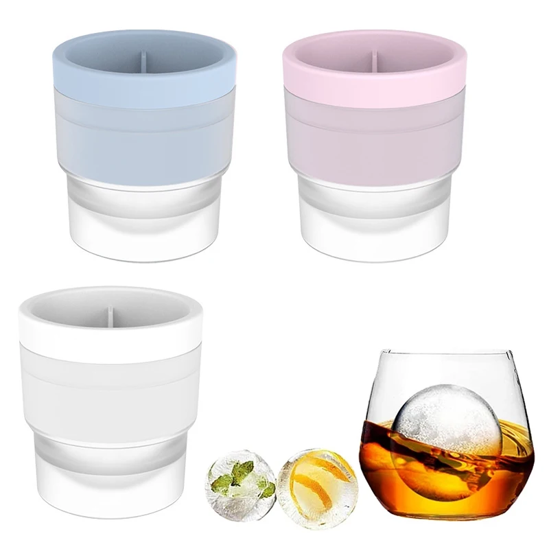 

Food Grade Round Large Sphere Ice Cube Trays Ice Making Mould Whiskey Silicone Ice Ball Maker Mold, White, blue, pink