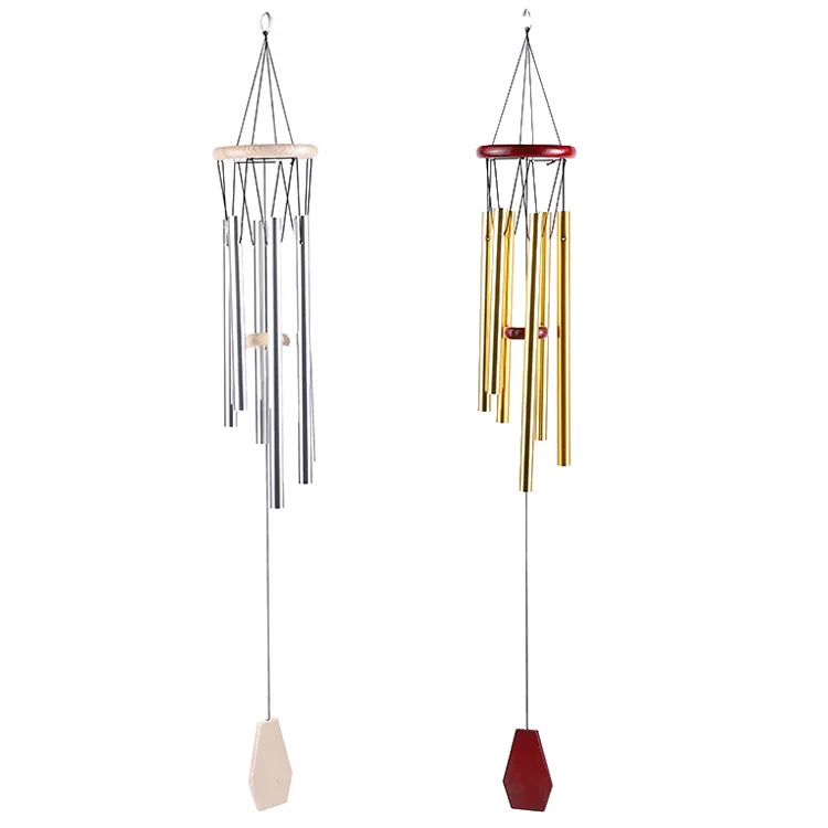

EE038 Home Simple Wood Windchimes Decoration 6 Aluminum Tubes Wood Pendant Outside Yard Hanging Decor Metal Wind Chimes, As pic