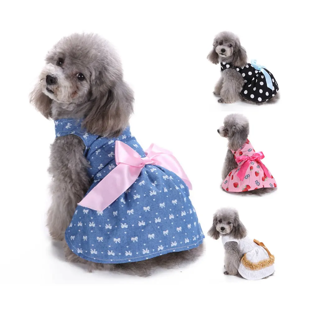 

Wholesale Amazon top sell Cute Polka Dot Ribbon Cozy Sleeveless Pet Sundress Summer Luxury Puppy or Small Dog Tutu Dress