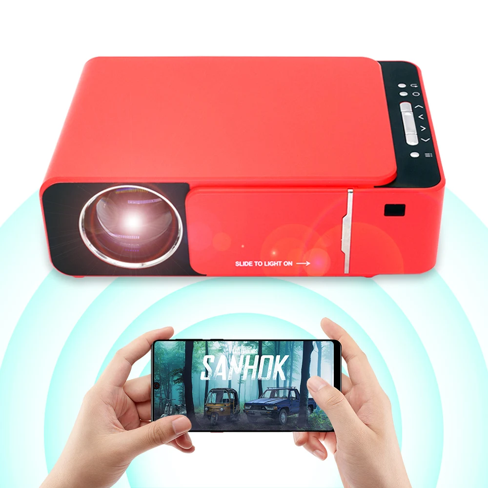 

T6 Led Video Projector 720P Portable Option Android Wifi Beamer Support 4K Full 1080P Home Theater Cinema, Silver /red