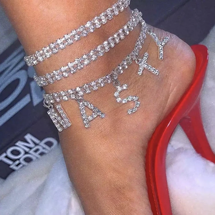

Wholesale Custom Women Sexy Layered Anklets Rhinestone Letter Nasty Anklet, Picture
