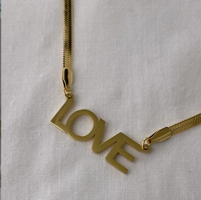 

Stainless steel 18K pendant love letter wholesale necklace tarnish free jewelry, Gold ,silver