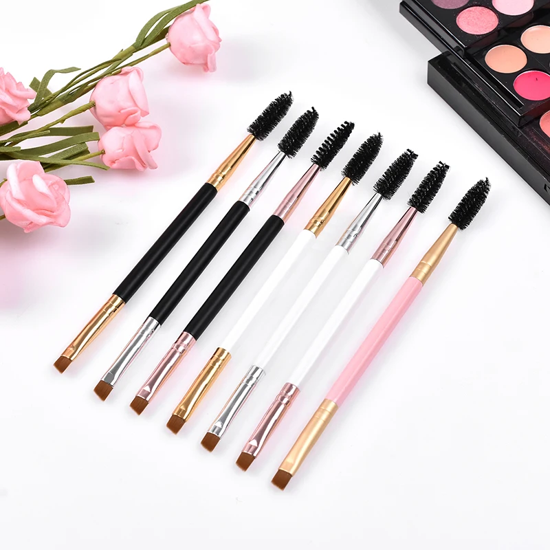 

1pc double head eyebrow brush Black handle rose gold-BASF mixed color hair makeup brush, 21 colors