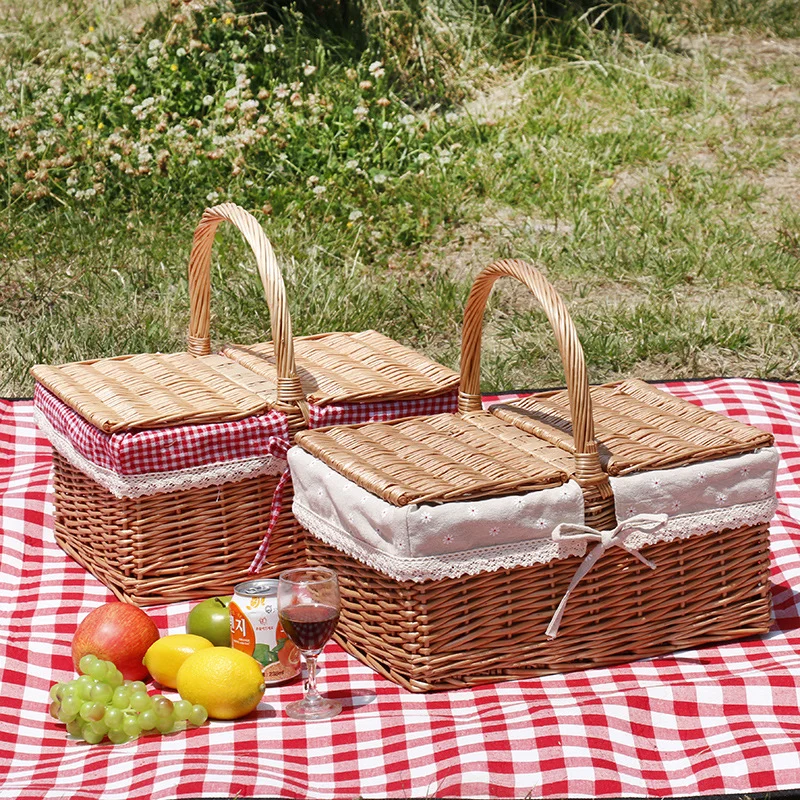 

Hot Sale Holiday Insulated Wicker Woven Rattan Outdoor Shopping Set Picnic Basket with Lid