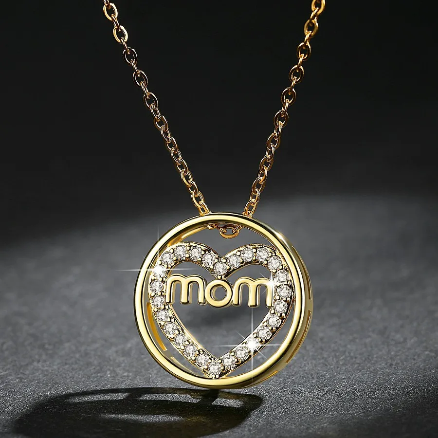 

Hong Tong Amazon Hot Sale Mother's Day Jewelry 18k Gold Plated Diamond Heart Pendant Necklace, Picture