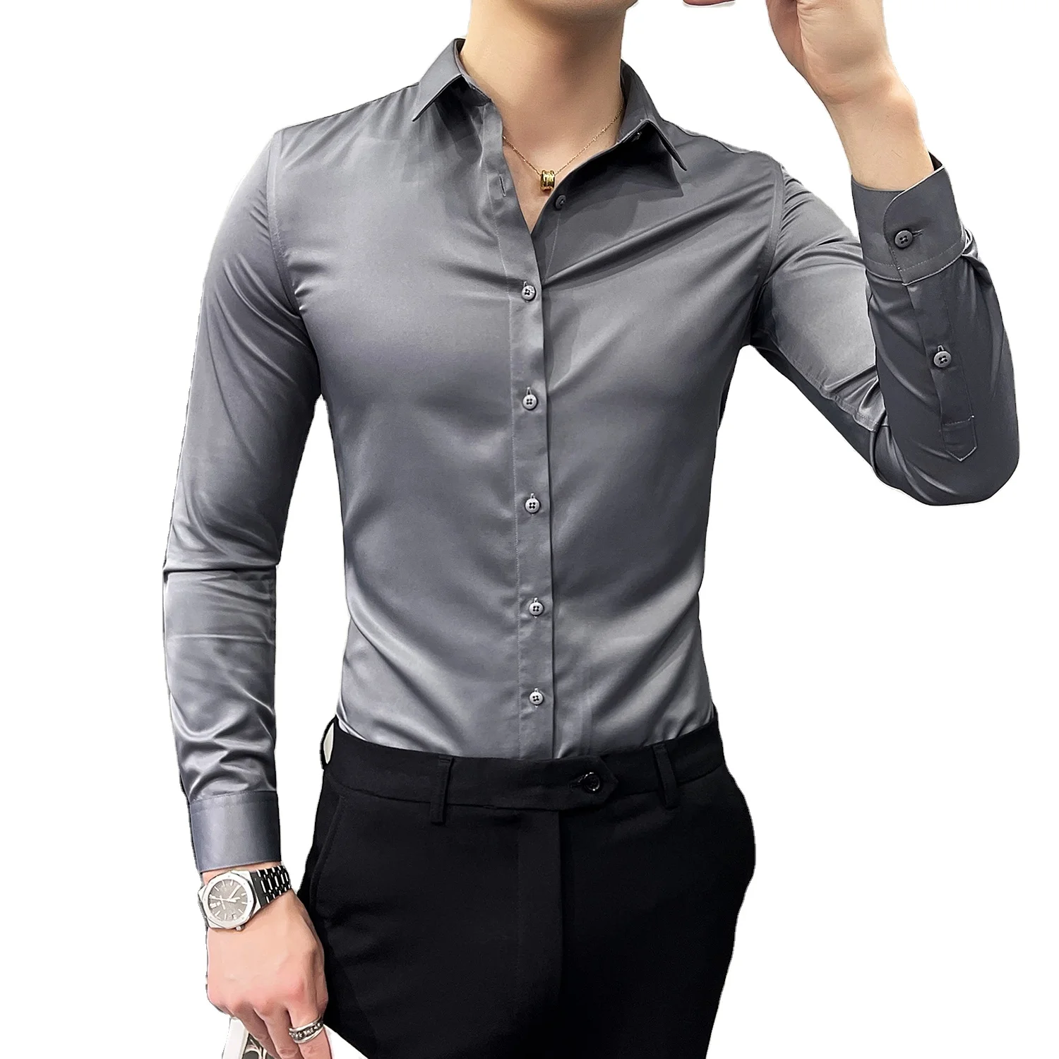 

2021 Brand Men Shirt Male Dress Shirts Men's Fashion Casual Long Sleeve Business Formal Shirt Camisa Social Masculina