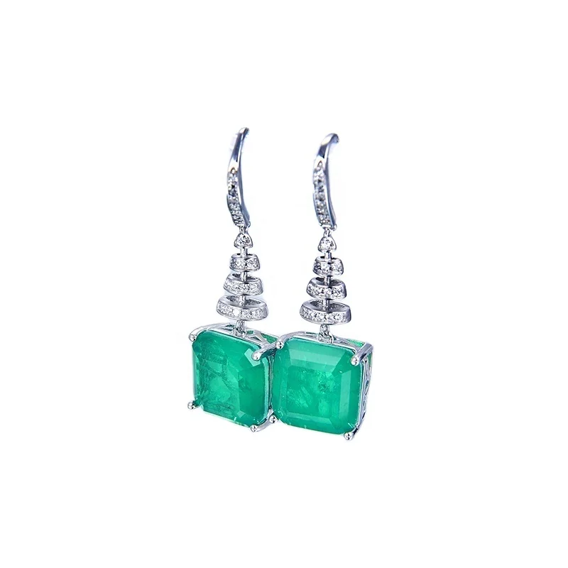 

New Trending Women Emerald Jewelry S925 Sterling Silver Long Drop Earrings Luxury Engagement Party Gift Jewelry