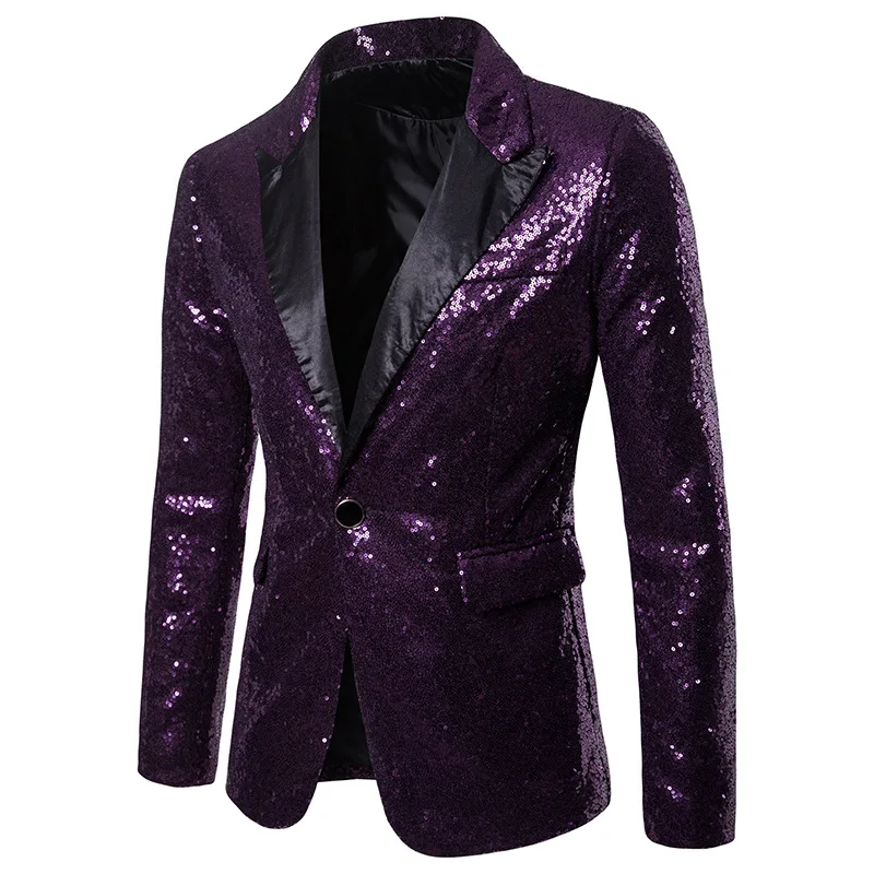 

Men Nightclub Blazer Shiny Gold Sequin Glitter Embellished Blazer Jacket, As picture show