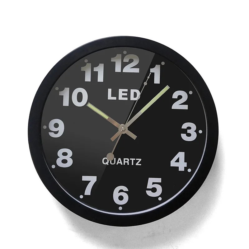 

factory price 12 inch size simple metal Neon LED hour marker fashion creative mute wall clock living room quartz wall clock