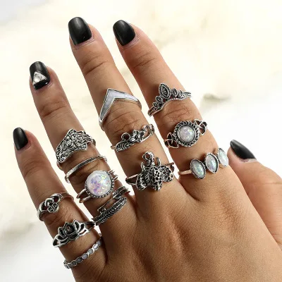 

Hot Selling Personality Ladies Midi Ring Set Women Rings Sets For All Fingers, As picture