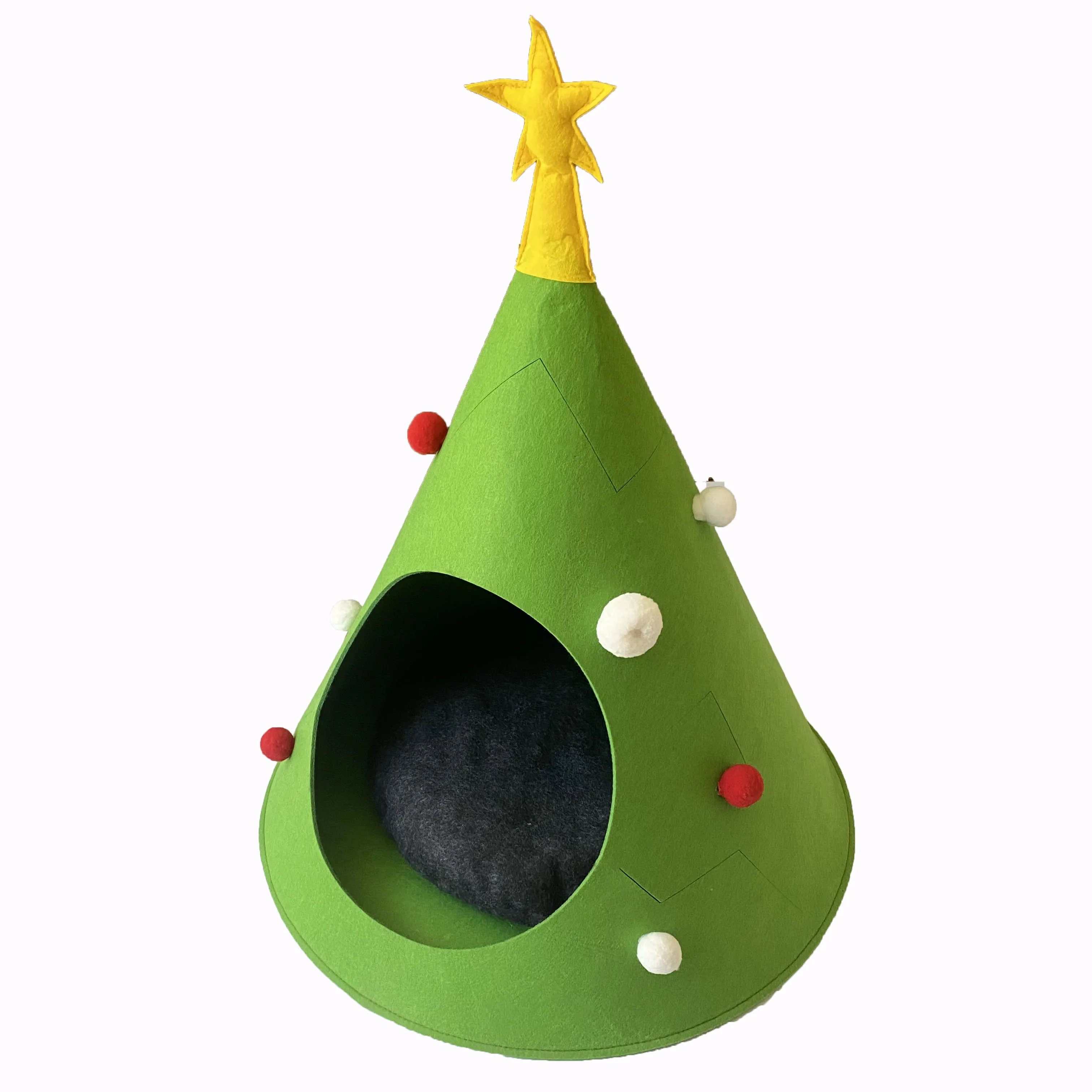 

Felt Christmas Tree Shape Pet House Soft Warm Nest Bed, Grey